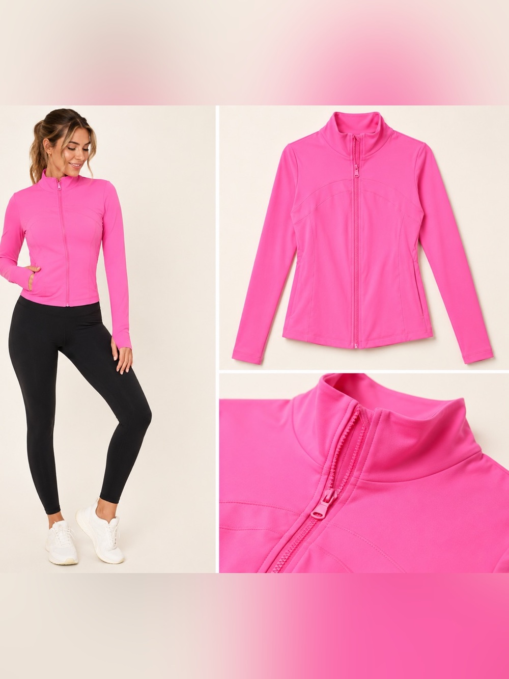 Pink Lily Bubblegum Heat Pink Full Zip Athletic Jacket Size Small